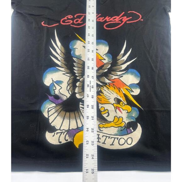 Ed Hardy Shirt Womens Medium Black Pullover Short Sleeve Y2k Vtg Alternative - Picture 3 of 7